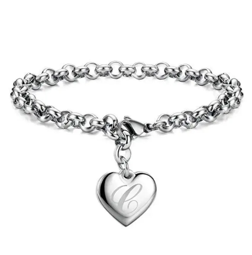 Fine 925 Sterling silver Noble Heart 26 Letteres chain Bracelets for women men Fashion party wedding Accessories Jewelry gifts