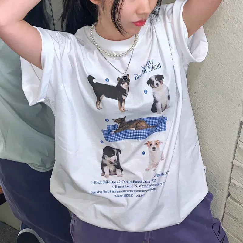 1102Dog  Kawaii  Graphic Shirt Ulzzang Unisex Fashion Harajuku Streetwear T-Shirt Grunge Y2k Aesthetic Oversized Woman Tshirts