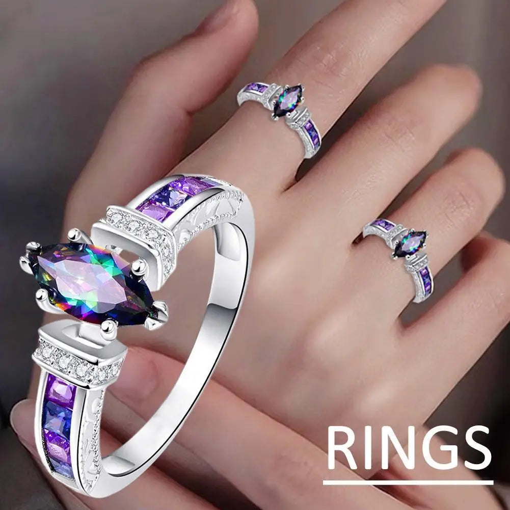 Unique Mystery Female Girls Rainbow Fashion Black Jewelry Bohemian Vintage Wedding Rings For Women