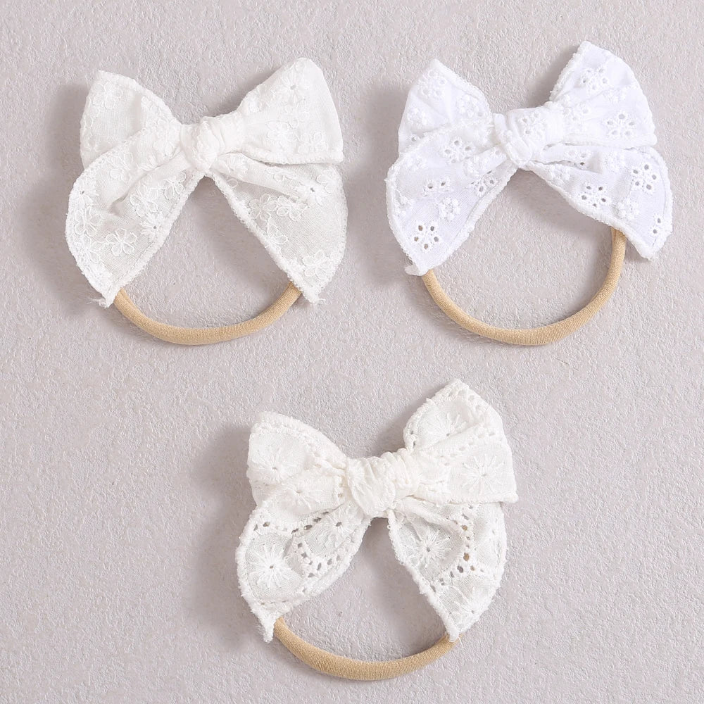 Headband for Baby Girls White Soft Lace Hair Bows Elastic Soft Seamless Hairband Newborn Kids Headwear Baby Hair Accessories