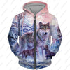 2024 New Men's Zipper Hoodie Wolf Fashion Jacket Animal 3D Print Pattern Sweatshirt Street Apparel Casual Clothes Men Clothing