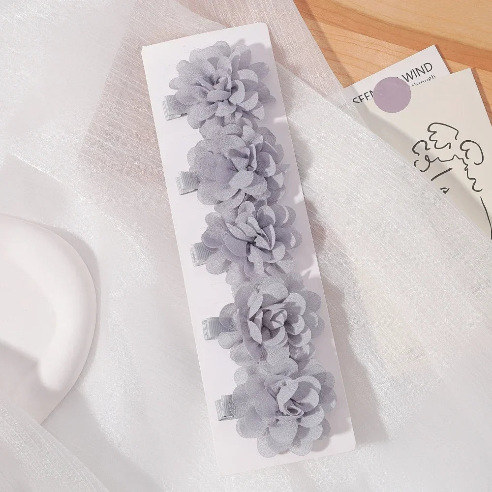 5/3Pcs Children Handmade Chiffon Petals Poppy Flower Hair Clips Rolled Rose Fabric Hair Flowers for Kids Girls Hair Accessories