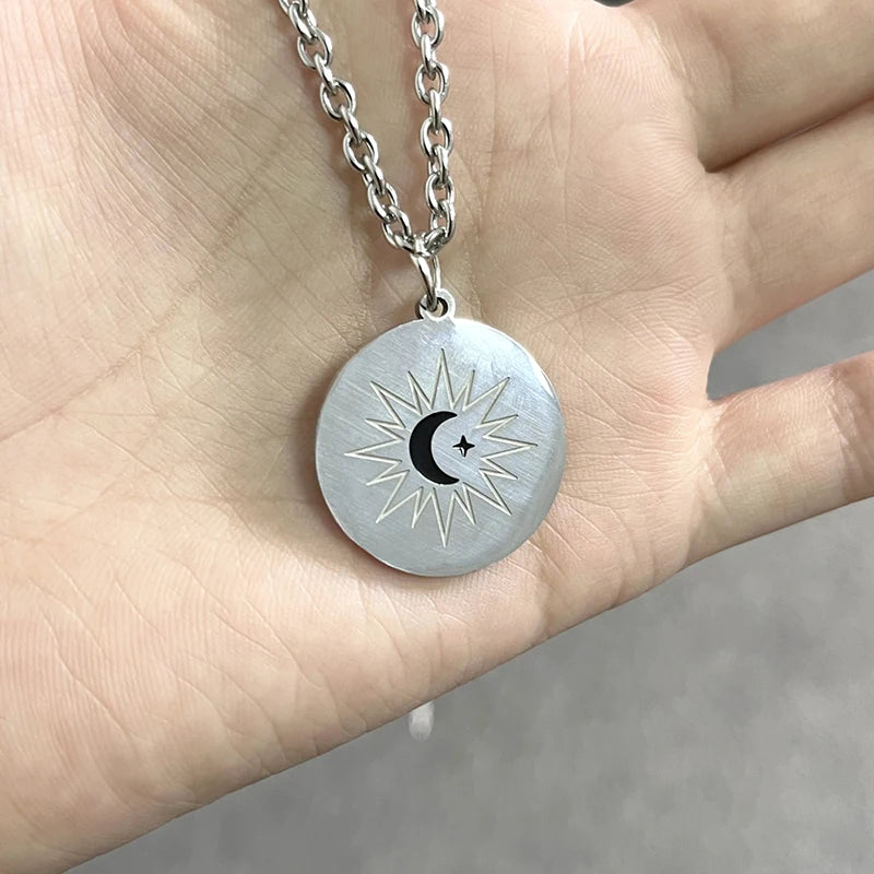 TV Series คาธ The Eclipse Cosplay Ayan Khaotung Moon Star Circular Pendant Titanium Steel Necklace Lovers Jewelry Accessories