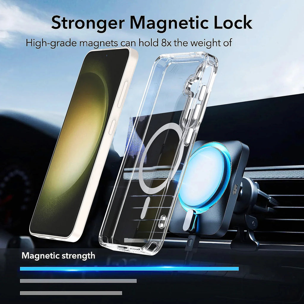 Magnetic For Samsung Galaxy S24 23 22 FE Plus Ultra A54 A34 A14 A25 A24 A13 A15 A05S Clear Case with Shock Absorption Technology