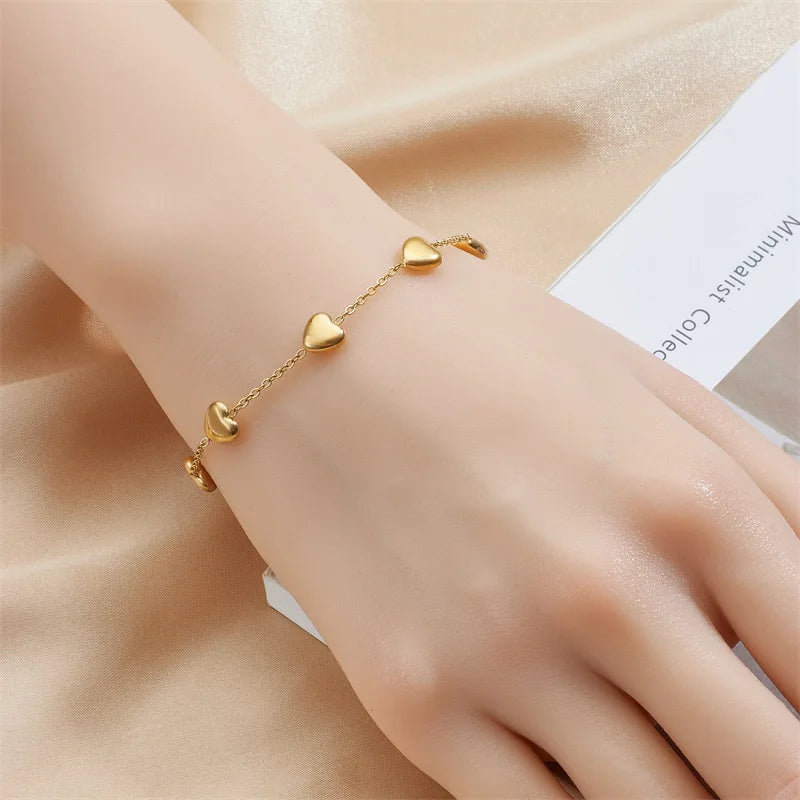 316L Stainless Steel Gold Color Heart Love Bracelet For Women Girl Fashion Bangles Rust-proof Jewelry Lady Holiday Gift