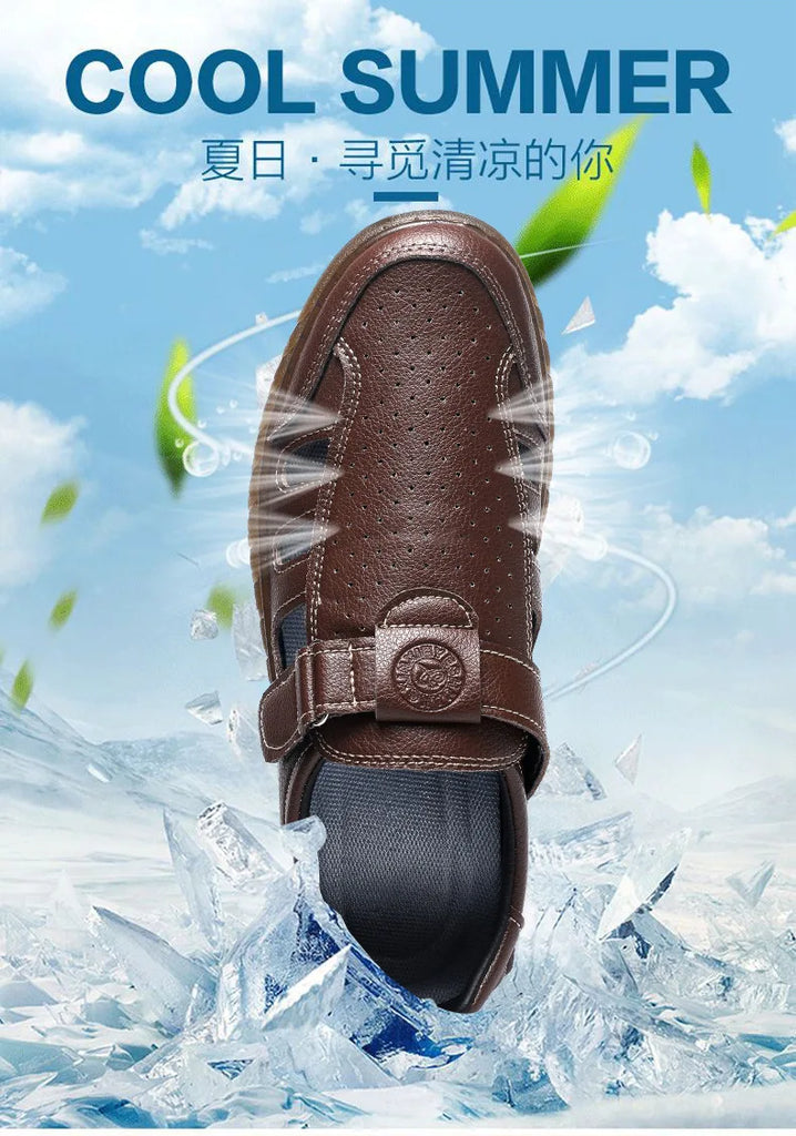 Brand New Fashion Genuine Leather Hollow Out Men Sandals Summer Casual Shoes Breathable Outdoor Slip on Man Sandals Beach Shoes