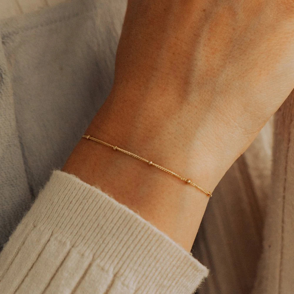 eManco Simple Women's Ball Chain Bracelet Jewelry Layered Fine Bead Chain Bracelet Ladies Stainless Steel Chain