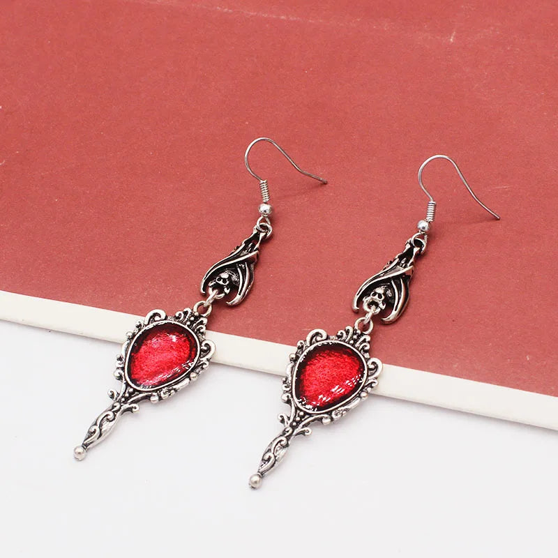 Kaqiqi Earrings Vintage Vampire Bat Magic Mirror Drop Earrings Gothic Punk Dangling Jewelry Gift