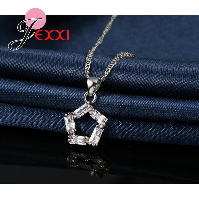 New 2 Colors Necklace Pendant Earrings 925 Sterling Silver Color Color Jewelry Sets For Women Ladies Stars Shape Party Gifts