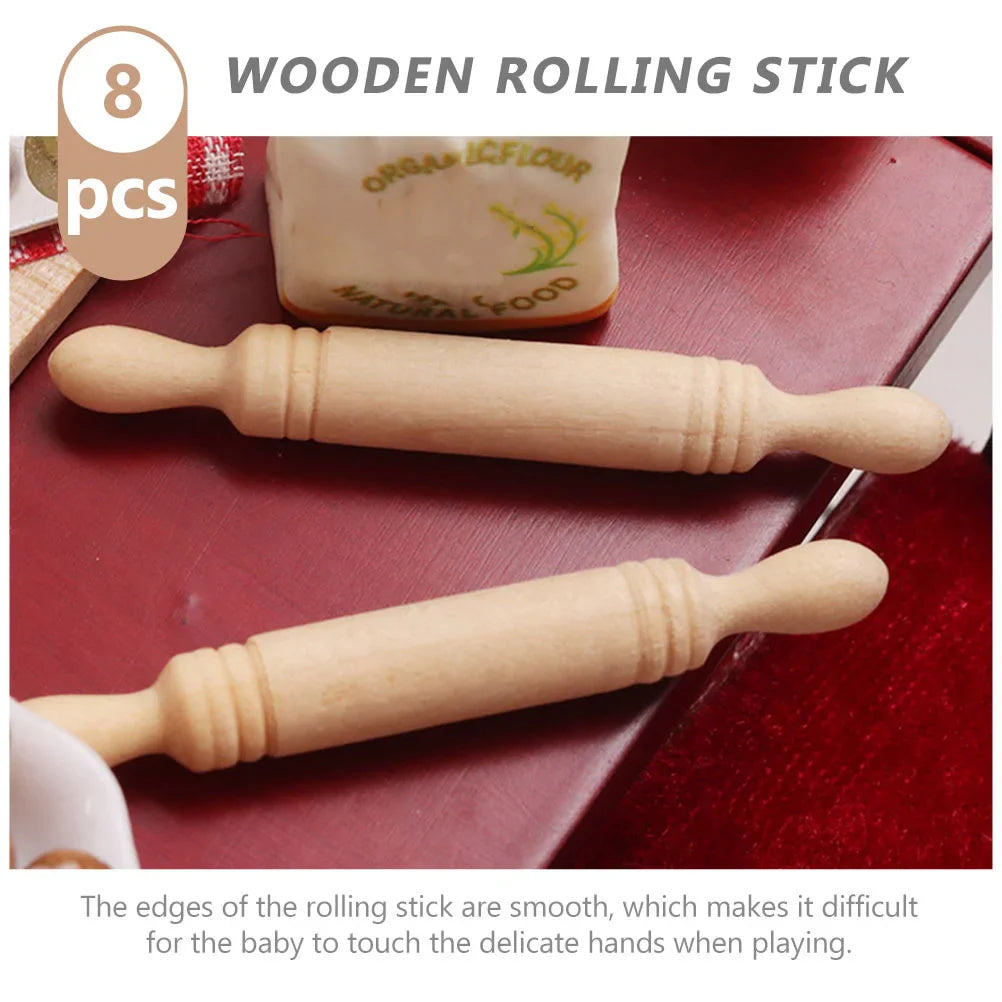 8 Pcs Shiwan Rolling Stick Home Decor Tiny Kid's Kitchen Tools Wooden Mini House Adornment Kitchenware Child Accessory Sticks