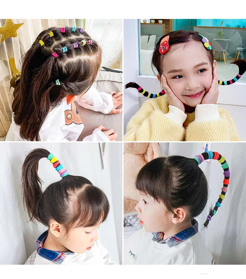 100pcs Children Elastic Hair Bands Girls Rubber Band For Kids Sweets Scrunchie Hair Ties Clips Headband Baby Hair Accessories