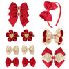 Happy New Year Bows Hair Clips Red Hair Bands Hair Accessories For Girls Rhinestone Barrettes Headwear Floral Hairpins Kids Gift