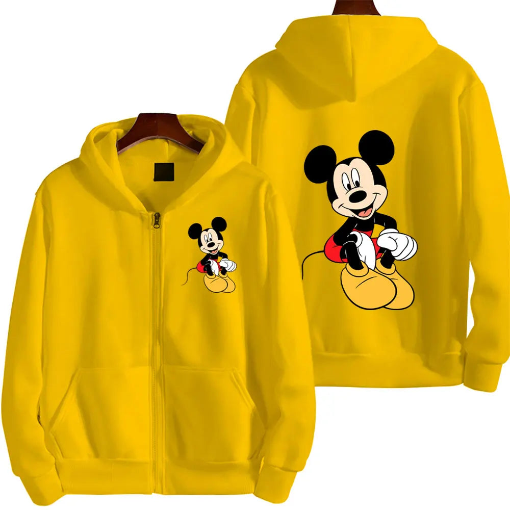 Mickey Mouse Cartoon Anime Women Zipper Hoodie Jacket Spring Autumn Men Oversized Sweatshirt Yellow Casual Couple Clothes Coats