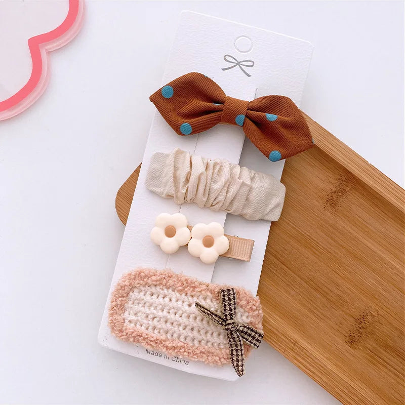 4/8pcs Korean Coffee Color Hair Pin Bow Knit Fabric Princess Hair Clips for Children Baby Girls Headwear Kids Hair Accessories