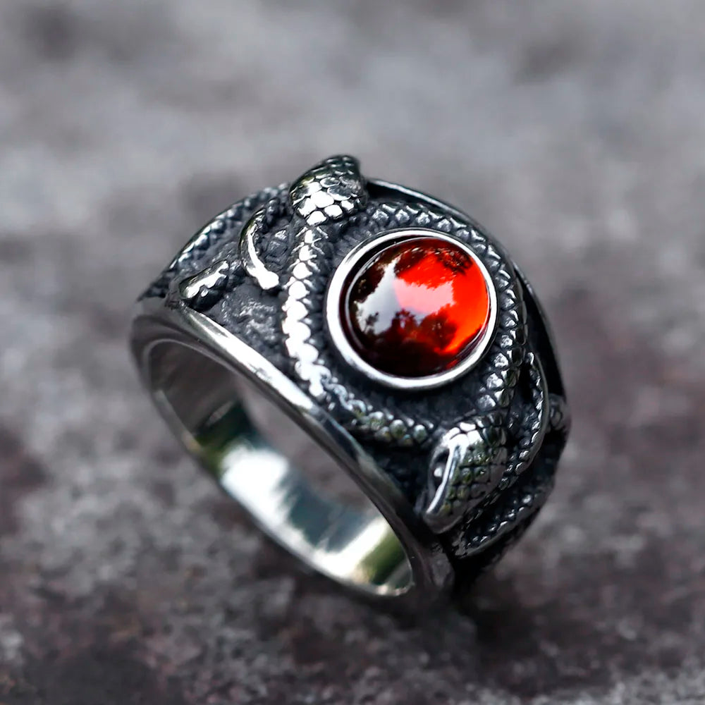 2022 new men's 316l stainless steel rings vintage snake with zircon for teens punk fashion animal jewelry gift