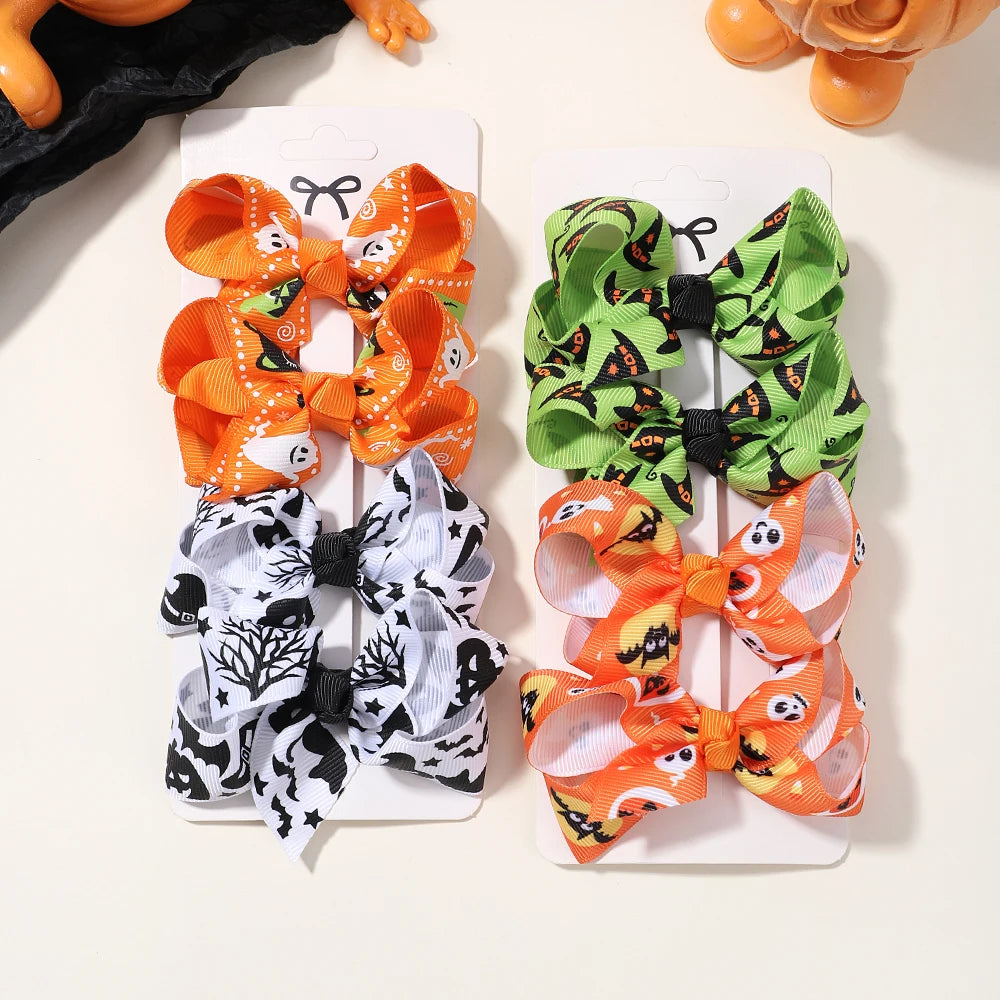 4Pcs/Set Cute Halloween Bow Hair Clip Fashion Kids Girl Hairpin Party Decoration Barrettes Baby Hair Accessories Gift Wholesale