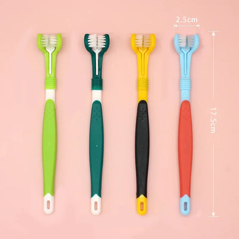 Three Sided Pet Toothbrush Three-Head Multi-angle Toothbrush Cleaning Dog Cat Brush Bad Breath Teeth Care Tool Dog Accessories