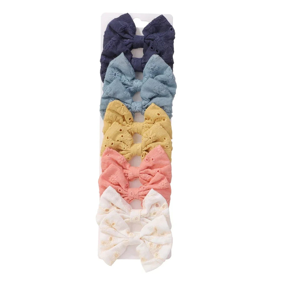 10pcs/set Embroidery Bows Hair Clips Hairpins for Girls Handmade Cotton Barrettes Kids Butterfly Headwear Baby Hair Accessories