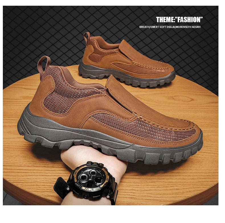 Handmade Leather Casual Shoes Men Sneakers Outdoor Men Shoes Breathable Flats Shoe Hot Sale Platform Slip On Men Loafers