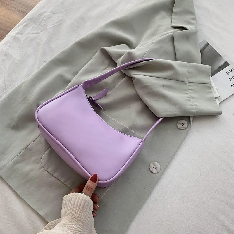 Soft PU Ladies Leather Crossbody Bag Women Purple Underarm Bag Retro Solid Color Handbag Fashion Design Girl Small Shoulder Bags