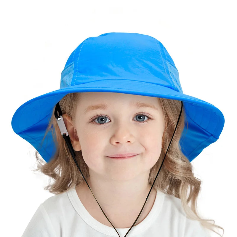 Summer Mesh Shawl Hat for Baby UV Protection Kids Bucket Hats with Windproof Rope Adjustable Light Breathable Beach Accessories