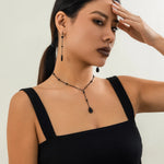 Load image into Gallery viewer, KunJoe Gothic Black Crystal Pendant Earrings Necklace Set for Women Vintage Punk Metal Chain Jewelry Set Party Gifts
