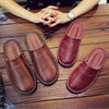 Spring Autumn Indoor Shoes Men's Woman Slippers Plus Size 35 46 Man Concise  brown Simple Leather Home Slippers For Men