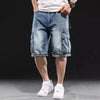 Men's Wide-leg Denim Shorts Multi Pocket 7 Point Work Cargo Jeans Shorts Fat Plus Size Denim Shorts Male