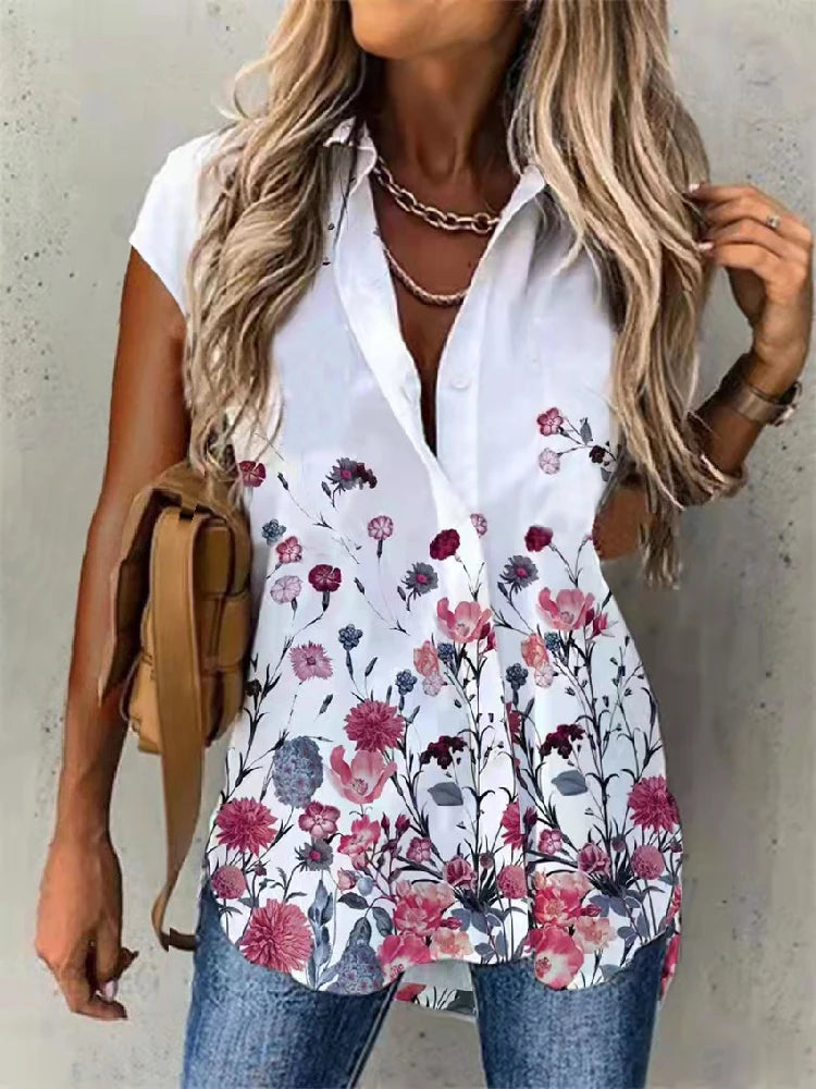 Temperament Short Sleeve Women Shirts Fashion Casual Loose Shirts Women Print Cardigan Tops