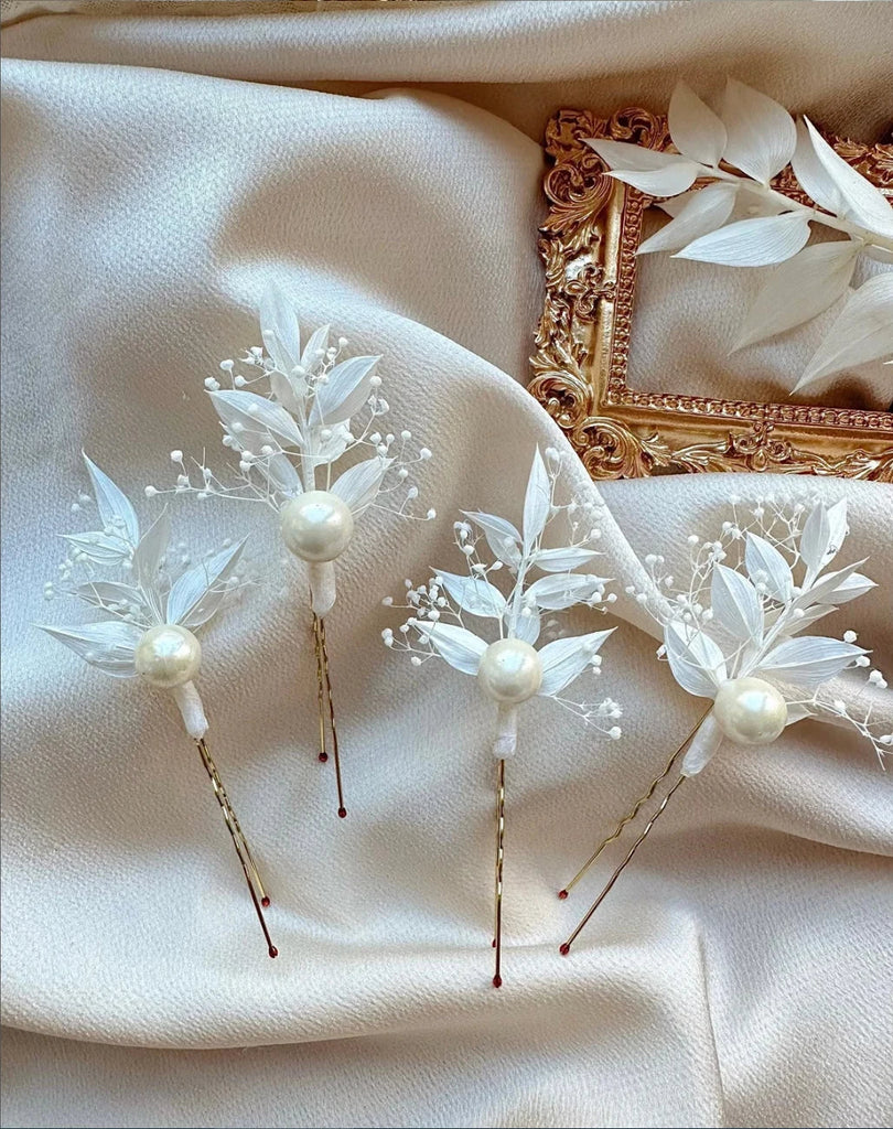 Elegant Dried Flower HairPins With Pearls Bridal Hair Accessories Boho Wedding  Babys Breath Pins White Dried Flower Pins