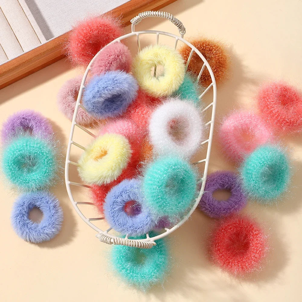 5Pcs/lot New Elastic Hair Band Hair Tie for Girl Plush Color Matching Hair Rope Children's Ponytail Support Headwear Accessories