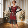 Women's Flapper Dresses 1920s Sequins Art Deco Gatsby Cocktail Dress with Sleeve Sexy V-neck Fringe Fancy Dress