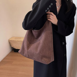 Women Suede Shoulder Bag Retro Single Shoulder Bag Solid Color Simple Tote Handbag Vintage Hobo Bag Outdoor Travel Bag