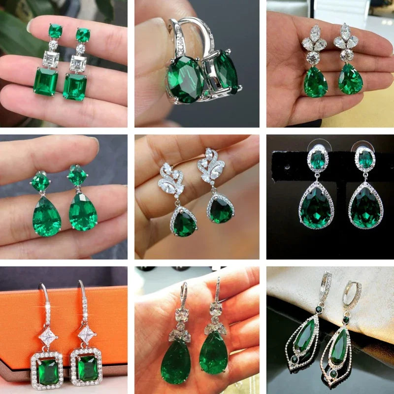 New Popular Women's Pendant Emerald Earrings Retro Party Accessories with Bright Green Zirconia Elegant  Jewelry Gifts