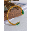 Yhpup Green Natural Stone Stainless Steel Gold Color Cuff Bracelet Bangle Women High Quality Textured Stylish Statement Jewelry