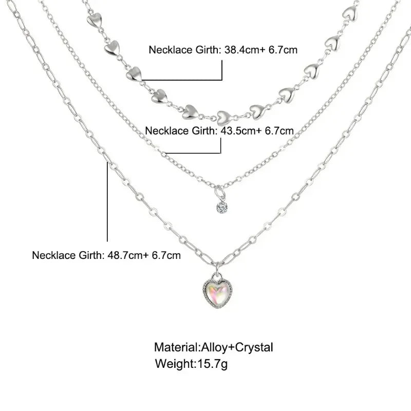 Senior Love Heart Star Multi-layered Crystal Pendant Necklace for Women Charm Gold Color Stainless Steel Choker Chain Jewelry