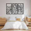 3 Panel Floral Poppy Flowers Metal Wall Art Decor Matte Black Wall Hanging Decor for Home Bedroom Living Room Wall Decoration