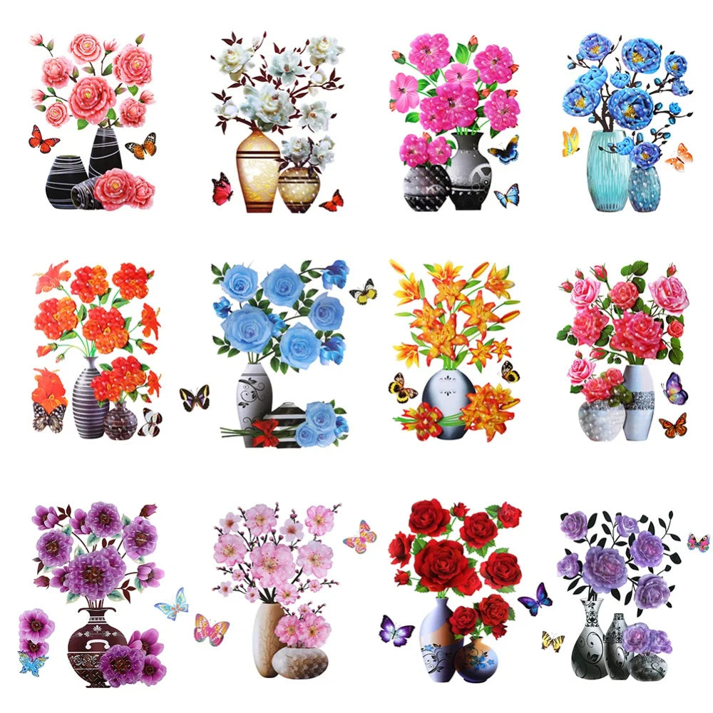 DIY 3D Stereo Stickers Simulation Flower Vase Self-Adhesive Wall Sticker Background Refrigerator Home Decorative Decals