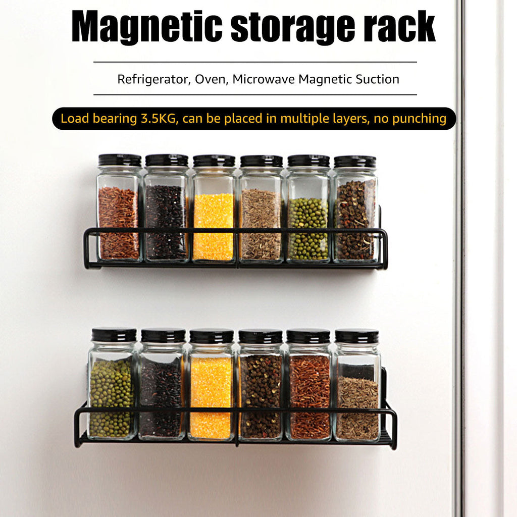 Magnetic Kitchen Storage Rack Waterproof Refrigerator Magnetic Organizer Rustproof Spice Shelf No Drilling Kitchen Accessories