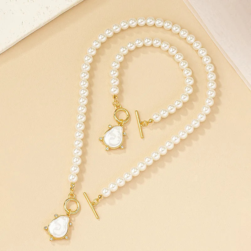 Irregular Imitation Pearl Pendant Bracelet Necklace Set For Women's Collarbone Chain Holiday Party Gift Fashion Jewelry AS007