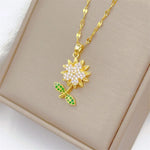 Load image into Gallery viewer, Fashionable and Versatile Micro-set Rotatable Sunflower Stainless Steel Necklace Creative Niche Design Pendant
