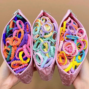 50Pcs/Set Hair Bands for Children Colorful Nylon Scrunchie Hair TiesRubber Band Kids Elastic Hair Band Girl Hair Accessories