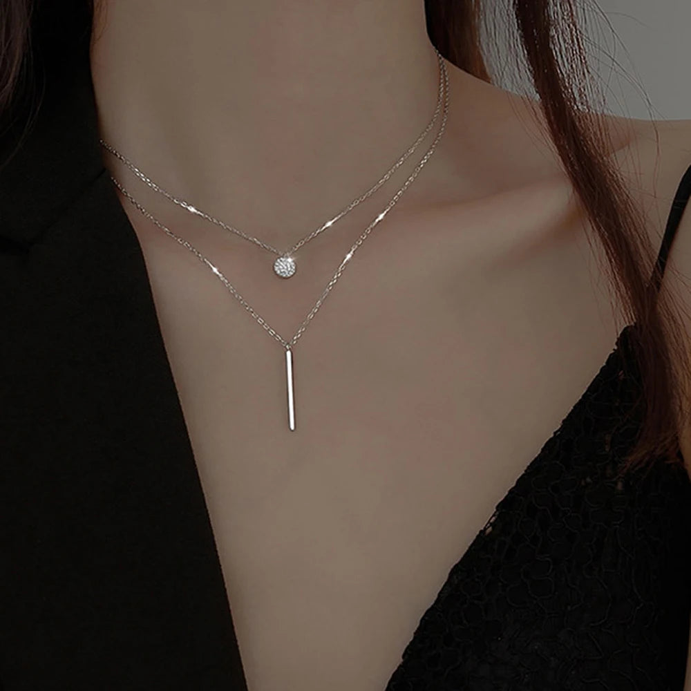 Crystal charm layered pendant necklace set for women charms fashion square rhinestone female vintage jewelry