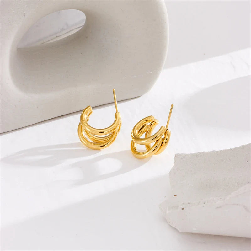 DIEYURO 316L Stainless Steel Round Wide Hoop Earrings For Women Fashion Gold Color Girls Body Jewlery Party Gift Bijoux серьги