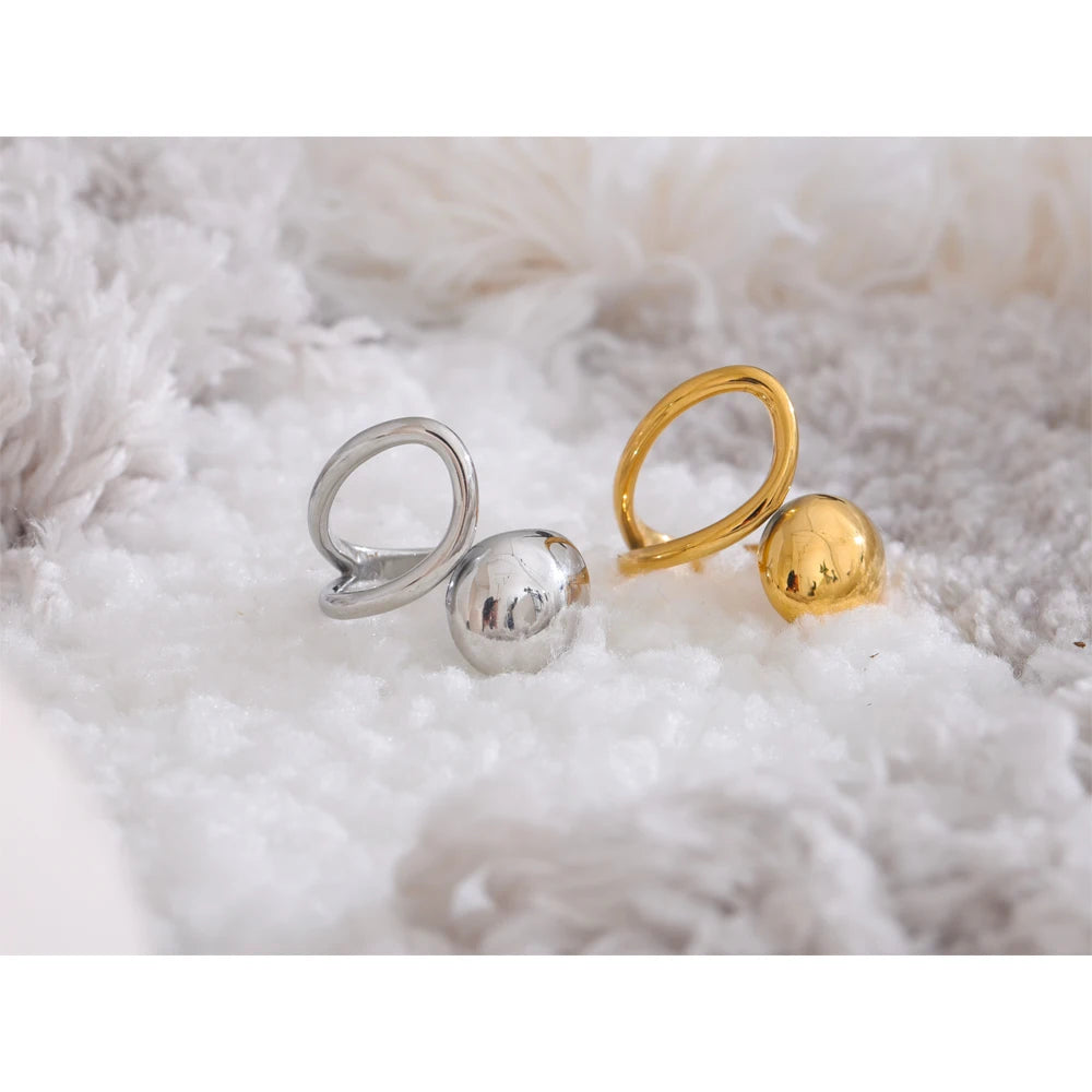 Yhpup creative 316l stainless steel geometric fashion open adjustable ring 18k pvd plated new daily chic high quality jewelry