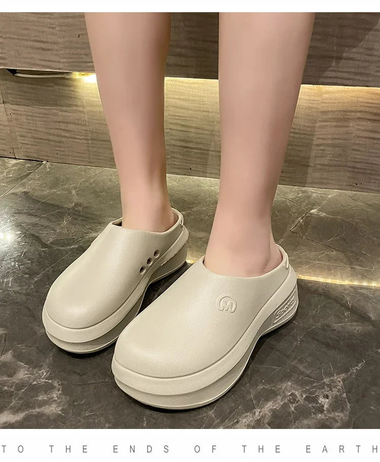 New Women's Hole Shoes Summer EVA Thick Sole Elevated Sandals Comfortable Anti Slip Baotou Beach Garden Shoes Indoor Slippers