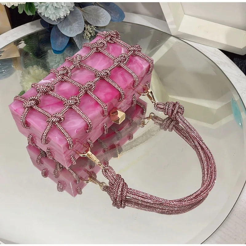 2024 New Handbag Luxury Design High Quality Evening Bag Diamonds Clutch Acrylic Armpit Square Bag Women's Purse Wedding Bag