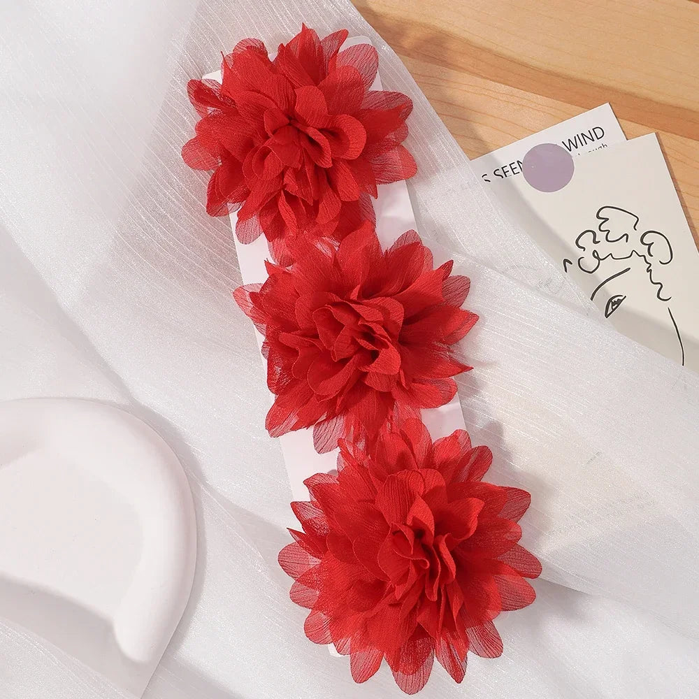5/3Pcs Children Handmade Chiffon Petals Poppy Flower Hair Clips Rolled Rose Fabric Hair Flowers for Kids Girls Hair Accessories