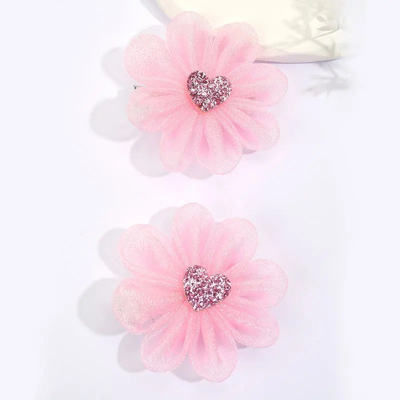 2PCS New Kids Hair Flower Clips Mesh Chiffon Boutique Hairpins Fashion Hair Accessories Baby Hair Clip Girls Apparel Headwear