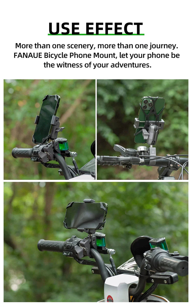 FANAUE Aluminum Bicycle Motorcycle Mobile Phone Holder 360° View Universal MTB Road Bike Cycling Phone Clamp Quick Attach/Detach